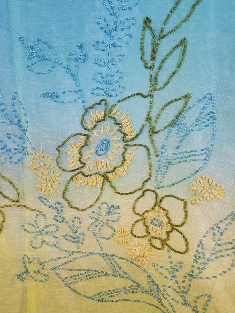 Sigrid Olsen Silk Linen Ombre Embroidered Beaded Floral A-Line Skirt Size 10 - Picture 2 of 9